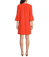 Jude Connally Kerry Jacquard Grand Links Split V-Neck 3/4 Sleeve Shift Dress