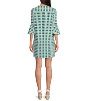 Jude Connally Kerry Petite Rattan Print Split V-Neck 3/4 Bell Sleeve Knit Shift Dress