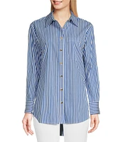 Jude Connally Kimber Cotton Stripe Point Collar Curved High-Low Long Sleeve Button-Front Shirt
