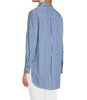 Jude Connally Kimber Cotton Stripe Point Collar Curved High-Low Long Sleeve Button-Front Shirt