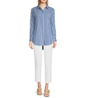 Jude Connally Kimber Cotton Stripe Point Collar Curved High-Low Long Sleeve Button-Front Shirt