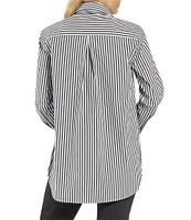 Jude Connally Kimber Cotton Stripe Point Collar Curved High-Low Long Sleeve Button-Front Shirt