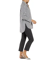 Jude Connally Kimber Cotton Stripe Point Collar Curved High-Low Long Sleeve Button-Front Shirt