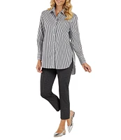 Jude Connally Kimber Cotton Stripe Point Collar Curved High-Low Long Sleeve Button-Front Shirt