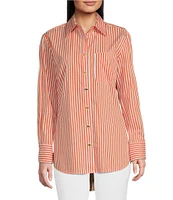 Jude Connally Kimber Cotton Stripe Point Collar Curved High-Low Long Sleeve Button-Front Shirt