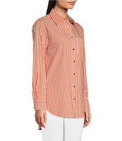 Jude Connally Kimber Cotton Stripe Point Collar Curved High-Low Long Sleeve Button-Front Shirt
