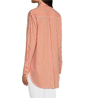 Jude Connally Kimber Cotton Stripe Point Collar Curved High-Low Long Sleeve Button-Front Shirt