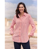 Jude Connally Kimber Cotton Stripe Point Collar Curved High-Low Long Sleeve Button-Front Shirt
