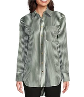 Jude Connally Kimber Cotton Stripe Point Collar Curved High-Low Long Sleeve Button-Front Shirt
