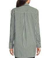 Jude Connally Kimber Cotton Stripe Point Collar Curved High-Low Long Sleeve Button-Front Shirt