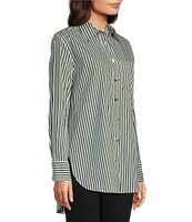 Jude Connally Kimber Cotton Stripe Point Collar Curved High-Low Long Sleeve Button-Front Shirt
