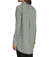 Jude Connally Kimber Cotton Stripe Point Collar Curved High-Low Long Sleeve Button-Front Shirt