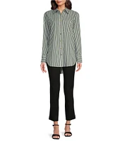 Jude Connally Kimber Cotton Stripe Point Collar Curved High-Low Long Sleeve Button-Front Shirt
