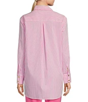 Jude Connally Kimber Cotton Stripe Point Collar Curved High-Low Long Sleeve Button-Front Shirt