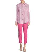 Jude Connally Kimber Cotton Stripe Point Collar Curved High-Low Long Sleeve Button-Front Shirt