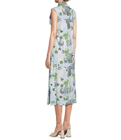 Jude Connally Kristen Coral Reef Print Jude Cloth Stretch Knit Wrinkle-Free Split V-Neck Sleeveless A-Line Midi Dress