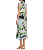 Jude Connally Kristen Mod Kaleidoscope Pool Print Jude Cloth Stretch Knit Wrinkle-Free Split V-Neck Sleeveless A-Line Midi Dress