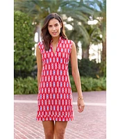 Jude Connally Kristen Sailors Knot Print Jude Cloth Stretch Knit Mandarin Collar Sleeveless Dress
