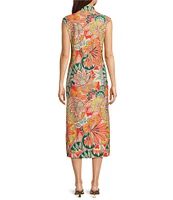 Jude Connally Kristen Stained Glass Print Jude Cloth Stretch Knit Wrinkle-Free Split V-Neck Sleeveless A-Line Midi Dress