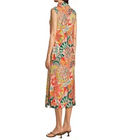 Jude Connally Kristen Stained Glass Print Jude Cloth Stretch Knit Wrinkle-Free Split V-Neck Sleeveless A-Line Midi Dress