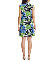 Jude Connally Kristen Wild Blossom Print Jude Cloth Stretch Knit Mandarin Collar Sleeveless Dress