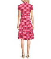 Jude Connally Libby Everyday Sailors Knot Print Jude Cloth Stretch Knit V-Neck Short Puff Sleeve A-Line Tiered Midi Dress