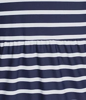 Jude Connally Libby Everyday Stripe Print Jude Cloth Stretch Knit V-Neck Short Puff Sleeve A-Line Tiered Dress