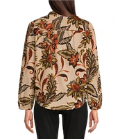 Jude Connally Lorraine Falling Floral Print Cotton Voile Banded Round Neck Long Sleeve Button Front Shirt