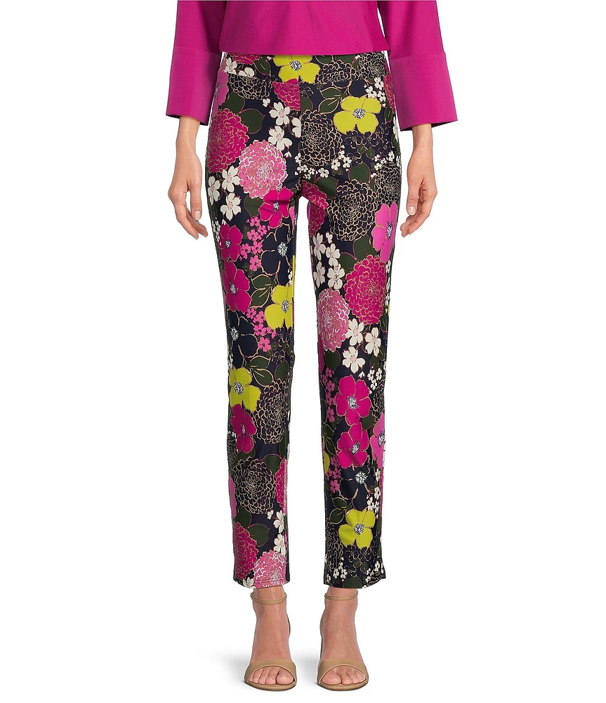 Jude Connally Lucia Autumn Blooms Print Jude Cloth Stretch Knit Wrinkle-Free Pull-On Coordinating Cropped Pants