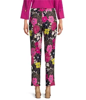 Jude Connally Lucia Autumn Blooms Print Jude Cloth Stretch Knit Wrinkle-Free Pull-On Coordinating Cropped Pants