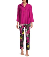 Jude Connally Lucia Autumn Blooms Print Jude Cloth Stretch Knit Wrinkle-Free Pull-On Coordinating Cropped Pants