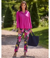 Jude Connally Lucia Autumn Blooms Print Jude Cloth Stretch Knit Wrinkle-Free Pull-On Coordinating Cropped Pants