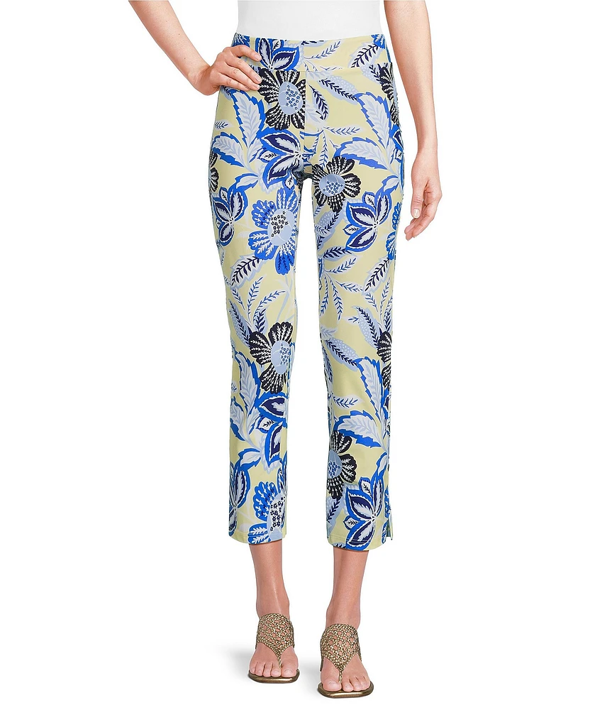 Jude Connally Lucia Blooming Botanics Print Jude Cloth Stretch Knit Wrinkle Free Pull-On Coordinating Cropped Pants