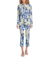 Jude Connally Lucia Blooming Botanics Print Jude Cloth Stretch Knit Wrinkle Free Pull-On Coordinating Cropped Pants