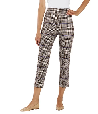 Jude Connally Lucia Glen Plaid Print Jude Cloth Stretch Knit Wrinkle Free Pull-On Coordinating Cropped Pants