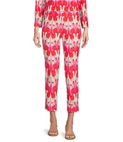 Jude Connally Lucia Paradise Ikat Print Jude Cloth Stretch Knit Wrinkle Free Pull-On Coordinating Cropped Pants