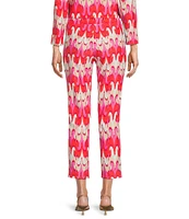 Jude Connally Lucia Paradise Ikat Print Jude Cloth Stretch Knit Wrinkle Free Pull-On Coordinating Cropped Pants