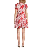 Jude Connally Maddie Floral Bloom Print Split V-Neck Short Sleeve Tiered Dress