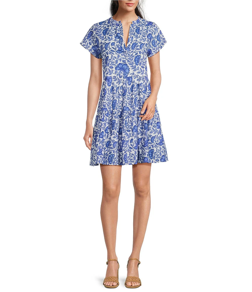 Jude Connally Maddie Garden Floral Print Split V-Neck Short Sleeve Dress