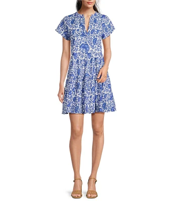 Jude Connally Maddie Garden Floral Print Split V-Neck Short Sleeve Dress