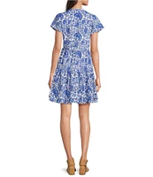 Jude Connally Maddie Garden Floral Print Split V-Neck Short Sleeve Dress