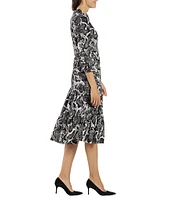 Jude Connally Maggie Python Print Jude Cloth Stretch Knit Split V-Neck A-Line Tiered Dress