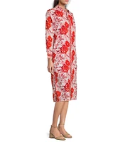 Jude Connally Martha Painted Blooms Print Point Collar Long Sleeve Midi Dress