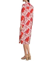 Jude Connally Martha Painted Blooms Print Point Collar Long Sleeve Midi Dress