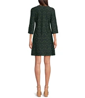 Jude Connally Megan Garden Lattice Navy Loden Jude Cloth Stretch Knit 3/4 Sleeve Shift Dress