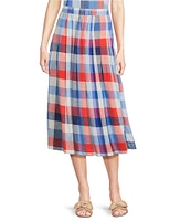 Jude Connally Meredith Montauk Plaid Linen Blend A-Line Coordinating Midi Skirt