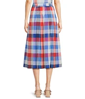 Jude Connally Meredith Montauk Plaid Linen Blend A-Line Coordinating Midi Skirt