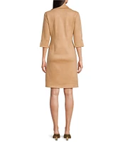 Jude Connally Michelle Faux Suede Split V-Neck Point Collar 3/4 Sleeve Shift Dress