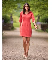 Jude Connally Michelle Faux Suede Split V-Neck Point Collar 3/4 Sleeve Shift Dress