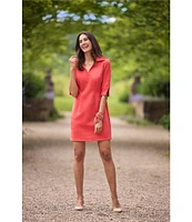 Jude Connally Michelle Faux Suede Split V-Neck Point Collar 3/4 Sleeve Shift Dress